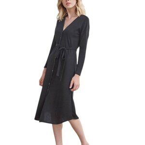 Vetta Capsule The Long Cardigan Ribbed Midi Dress Belt Black Tencel Women's Med
